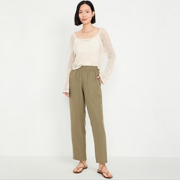 Old Navy Pants - NWT Old Navy High Waisted Linen Blend Straight Ankle Pants